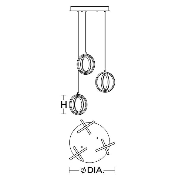 Lock 3 Light Round Pendant, Medium Base 120V, Satin Brass